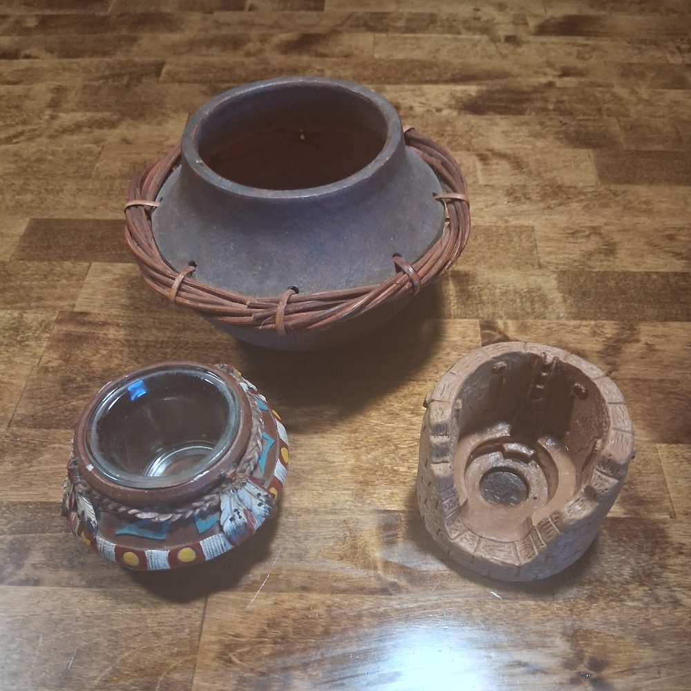 3 Piece Set 4 1/2" tall Vase, 3" tall Incense Holder, 3" tall Votive Holder